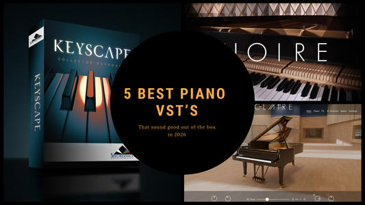 Blog post about the best Piano VST's for music production. Picture shows 3 different Piano Plugins
